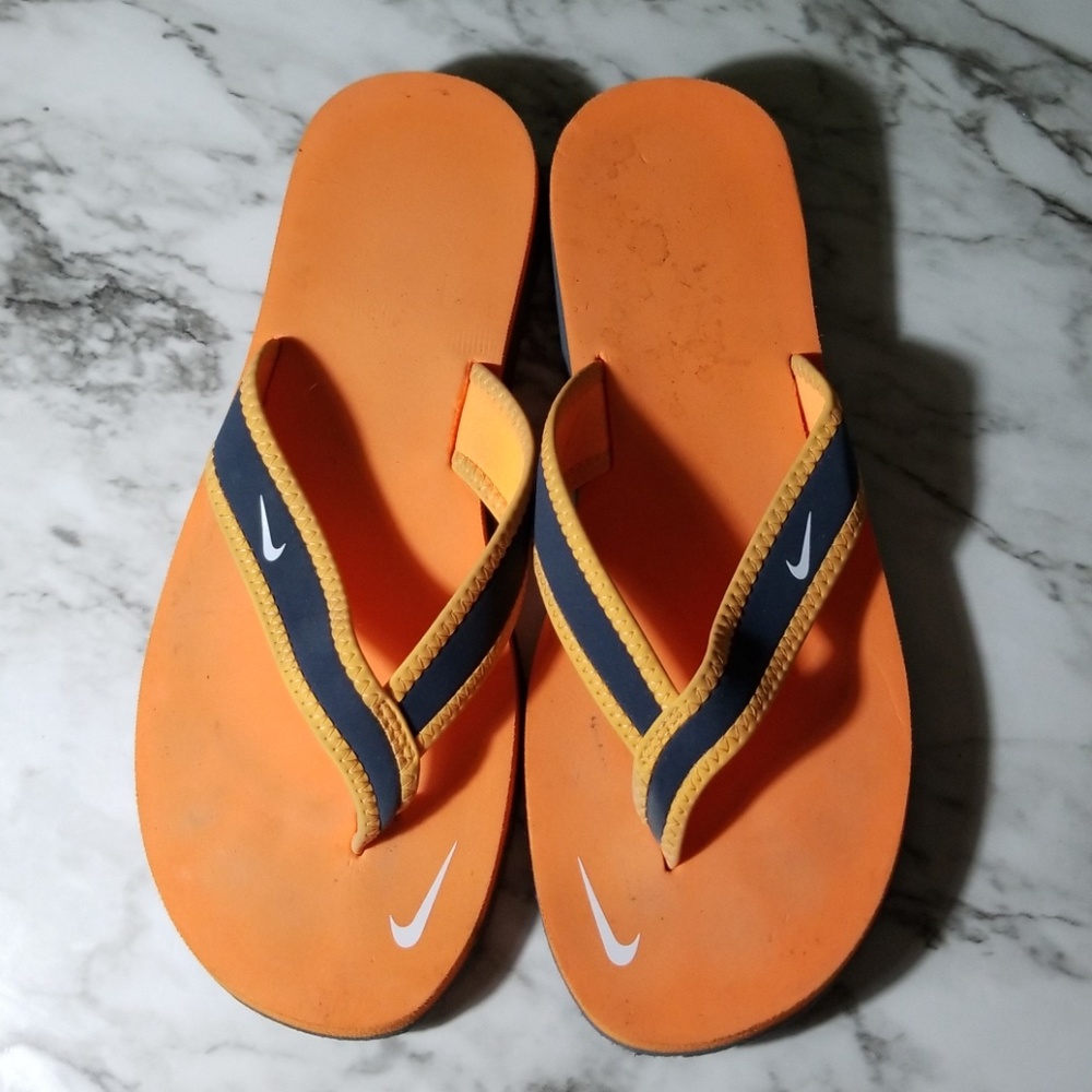 Nike Flip Flops Orange and Navy Size 7